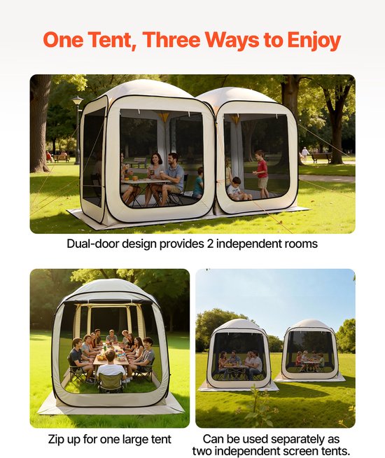Opvouwbare Campingtent, 365,76 X 182,88 cm, Multifunctionele 2-In-1 Tent met Draagtas, Gaaswanden en Grondpinnen, Ideaal voor Tuin, Terras en Buitengebruik, Beige — afbeelding 4