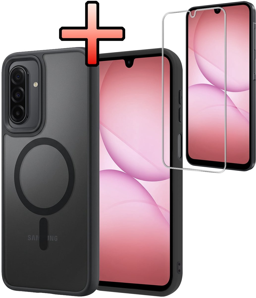 Hoesje - Met Screenprotector - Geschikt voor Samsung Galaxy A17 - Magsafe Compatible - Sterk & Shockproof - Back Cover - Shock Proof Case - Telefoon Hoes - Zwart
