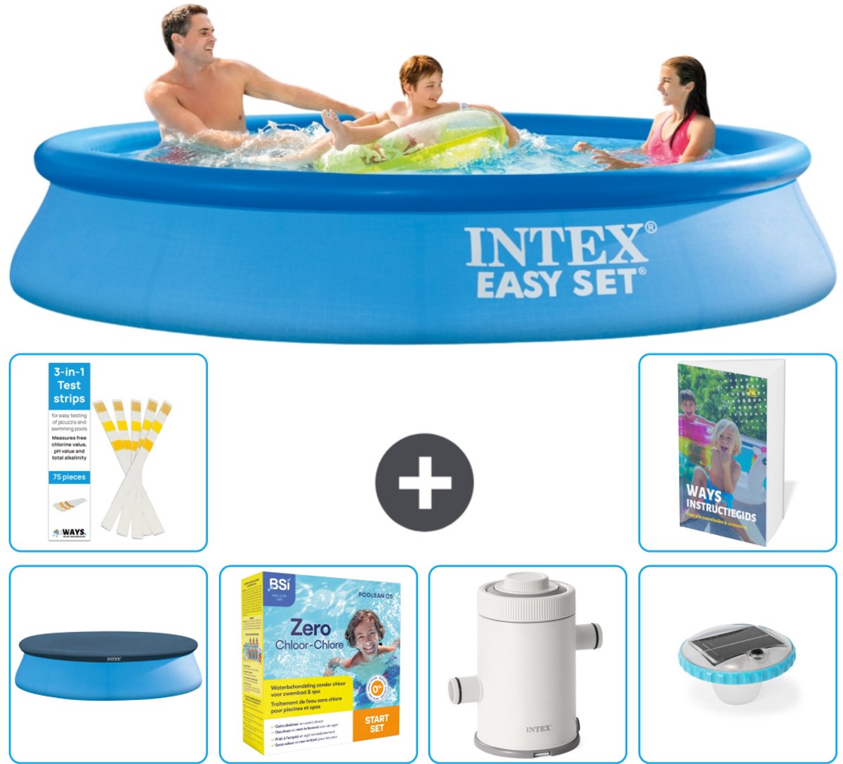 Intex Rond Opblaasbaar Easy Set Zwembad - 305 x 61 cm - Blauw - Inclusief Afdekzeil - Onderhoudspakket - Zwembadfilterpomp - Verlichting - 7-delig
