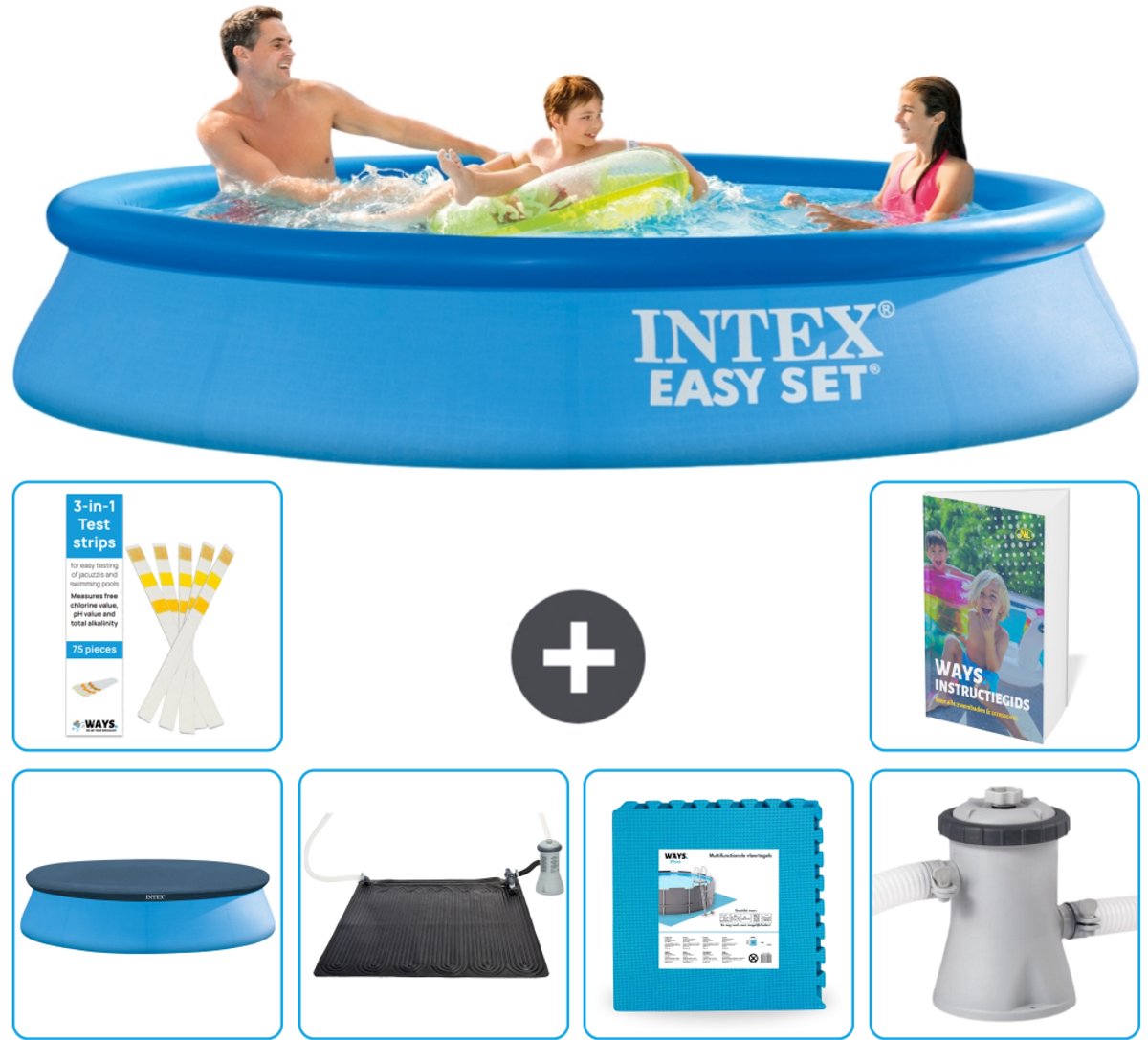 Intex Rond Opblaasbaar Easy Set Zwembad - 305 x 61 cm - Blauw - Inclusief Afdekzeil - Solar Mat - Vloertegels - Zwembadfilterpomp - 7-delig