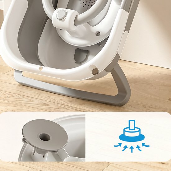 Babybadstoel - Antislip badkruk - Babybadzitje - Babybadaccessoire - 6 maanden en ouder - Met zuignappen - Veilig en draagbaar - Geschikt voor peuters en pasgeborenen - Berenprint - Grijsachtig wit — afbeelding 2