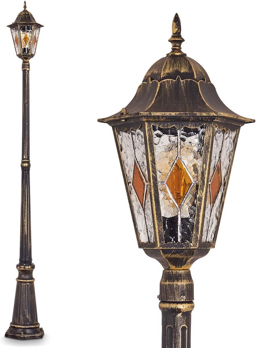 SnelShoppen - Antibes Buitenlamp Antieke Look Gietaluminium Bruin Goud met Helder Glas 210 cm E27 Fitting Retro Vintage Tuinlamp IP44 Zonder Lampen
