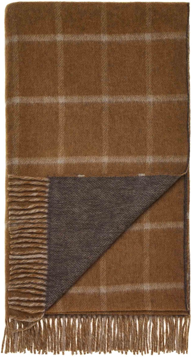 Plaid Visgraat Geblokt Camel/Chocolade - Country Side Collection - Merino Lamswol - 140x185 - Bronte by Moon Scotland