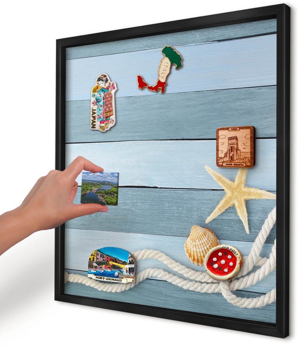Artprintcave Blauw Magneetbord mit Zwart Frame - 50x50 cm - Maritiem Klimaat Magnetische Organizer - Modern Wandbord Magnetisch - Natuur