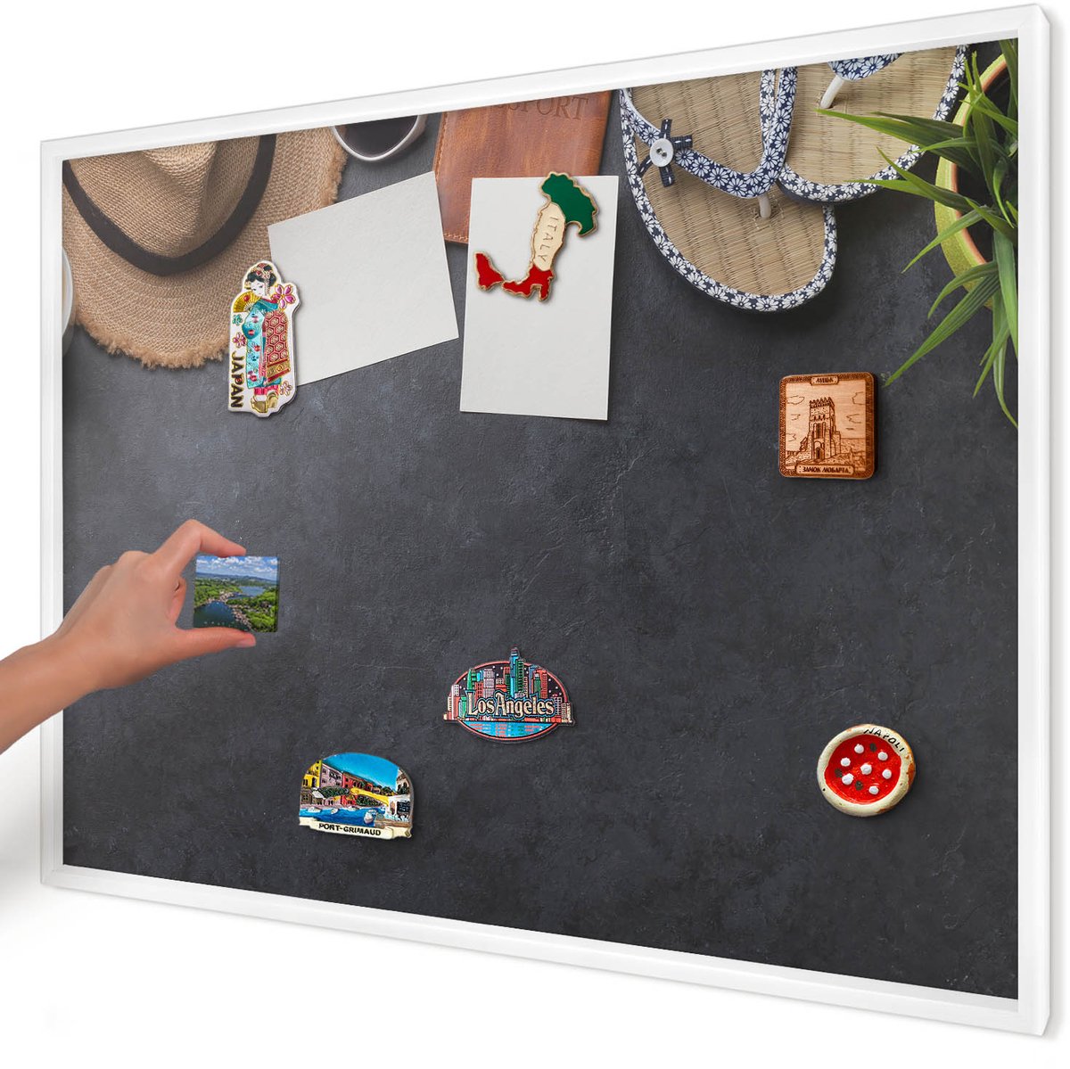 Artprintcave Zwart Magneetbord mit Witte Lijst - 100x70 cm - Vakantiesfeer Magneet Bord mit Frame - Fotografisch Wandbord Magnetisch - Hobby