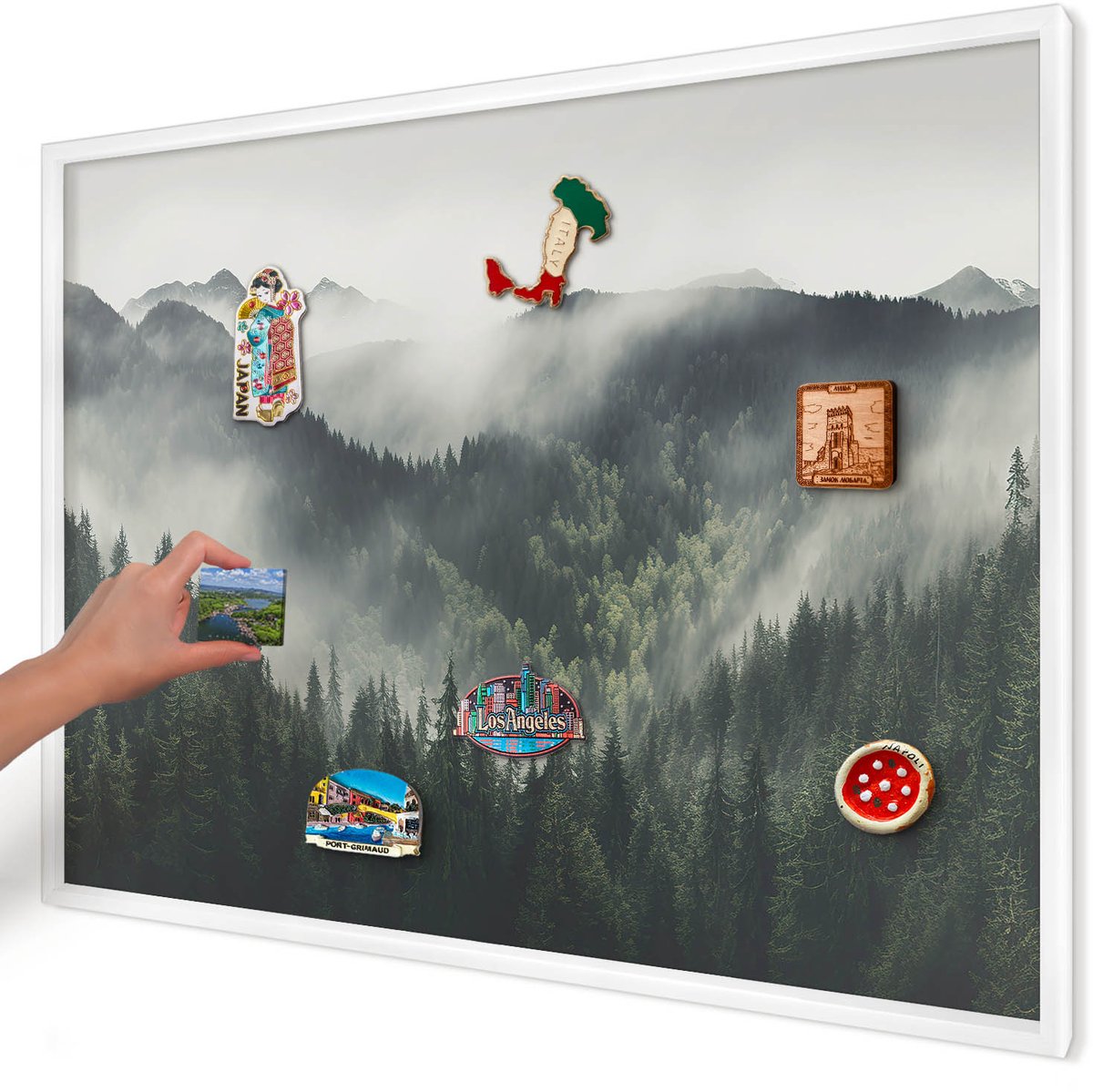 Artprintcave Groente Magneetbord mit Witte Lijst - 100x70 cm - Groene Bergen Bord Voor Magneten - Fotografisch Magnetisch Bord Voor Magneten - Landschappen
