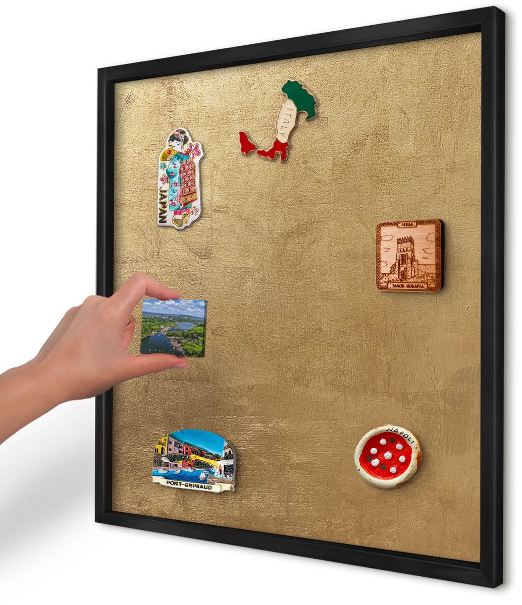 Artprintcave Geel Magneetbord mit Zwart Frame - 50x50 cm - Gele Textuur Wandbord Magnetisch - Rustiek Magneet Bord mit Frame - Texturen