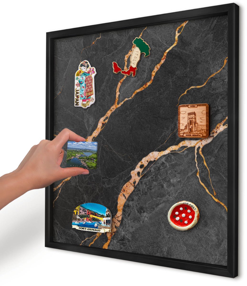 Artprintcave Zwart Magneetbord mit Zwart Frame - 50x50 cm - Marmeren Linten Magnetisch Bord Voor Magneten - Abstract Memobord Keuken - Texturen