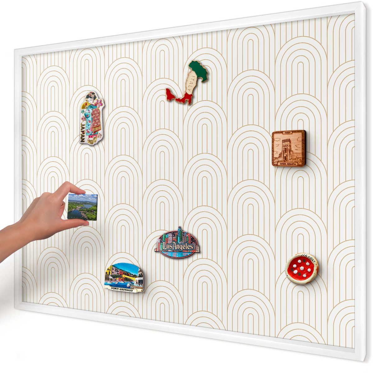 Artprintcave Beige Magneetbord mit Witte Lijst - 100x70 cm - Artistieke Bogen Magnetische Organizer - Geometrische Magnetisch Bord Voor Magneten - Achtergronden En Patronen
