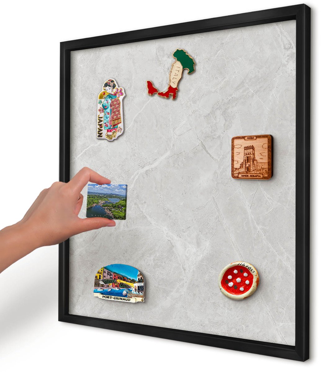Artprintcave Grijs Magneetbord mit Zwart Frame - 50x50 cm - Grijs Marmer Wandbord Magnetisch - Minimalist Magneetbord Voor Foto's - Texturen