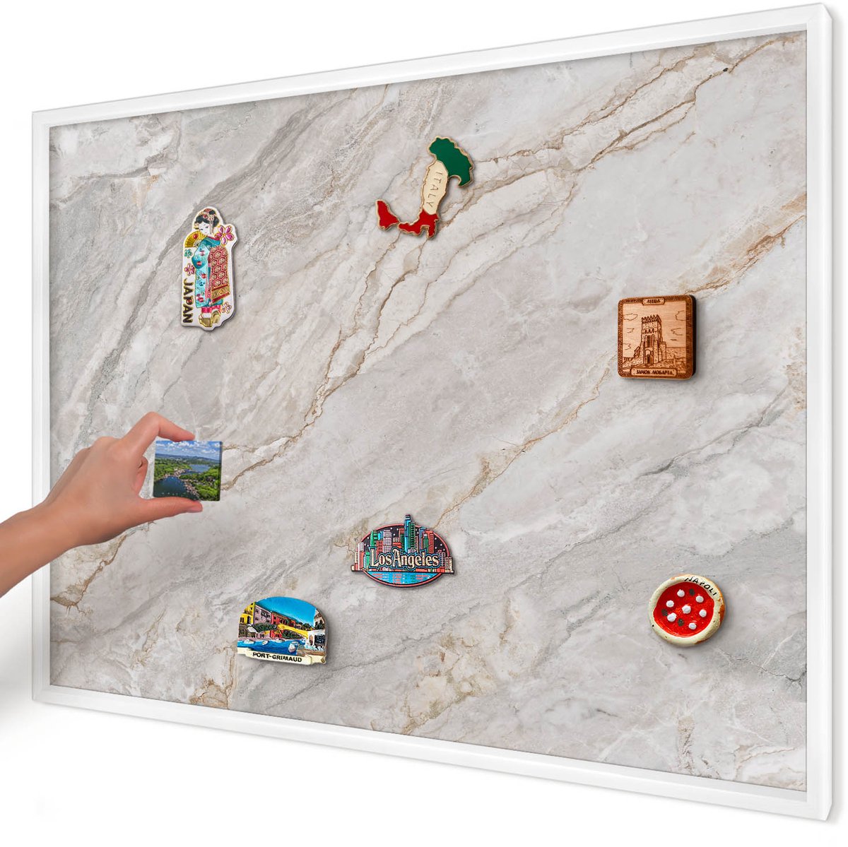 Artprintcave Grijs Magneetbord mit Witte Lijst - 100x70 cm - Marmeren Elegantie Wandbord Magnetisch - Modern Magneetbord Voor Foto's - Texturen
