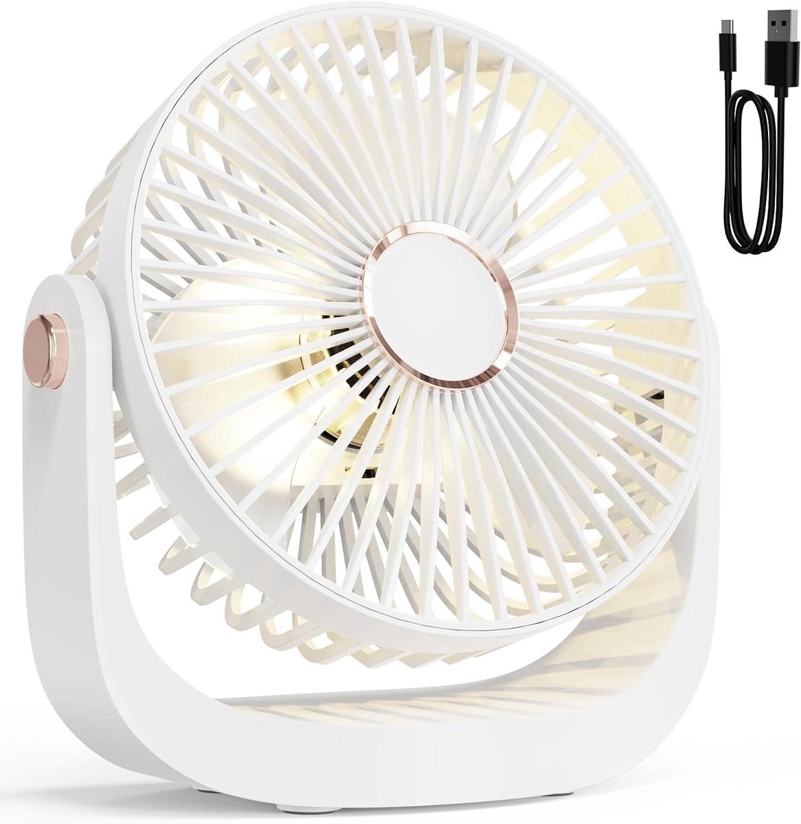 Tafelventilator - Persoonlijke Koeler - Bureau Gebruik - Verstelbaar Nachtlampje - 17.5 cm - Wit