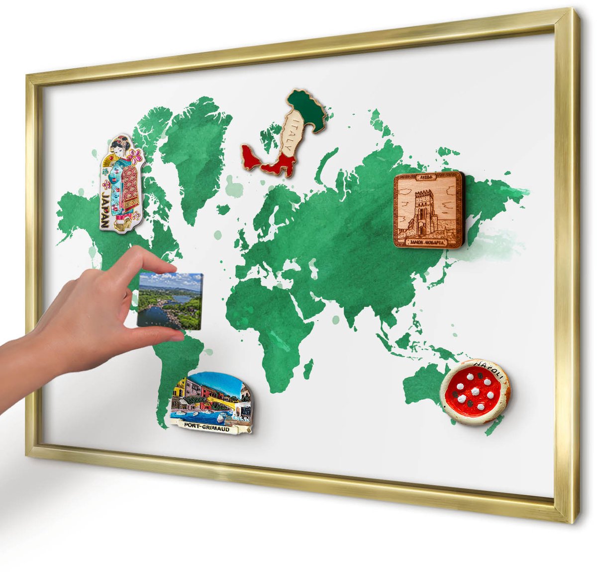 Artprintcave Groente Magneetbord mit Gouden Frame - 60x40 cm - Groene Kaart Notitiebord - Waterverf Memobord Keuken - Kaarten