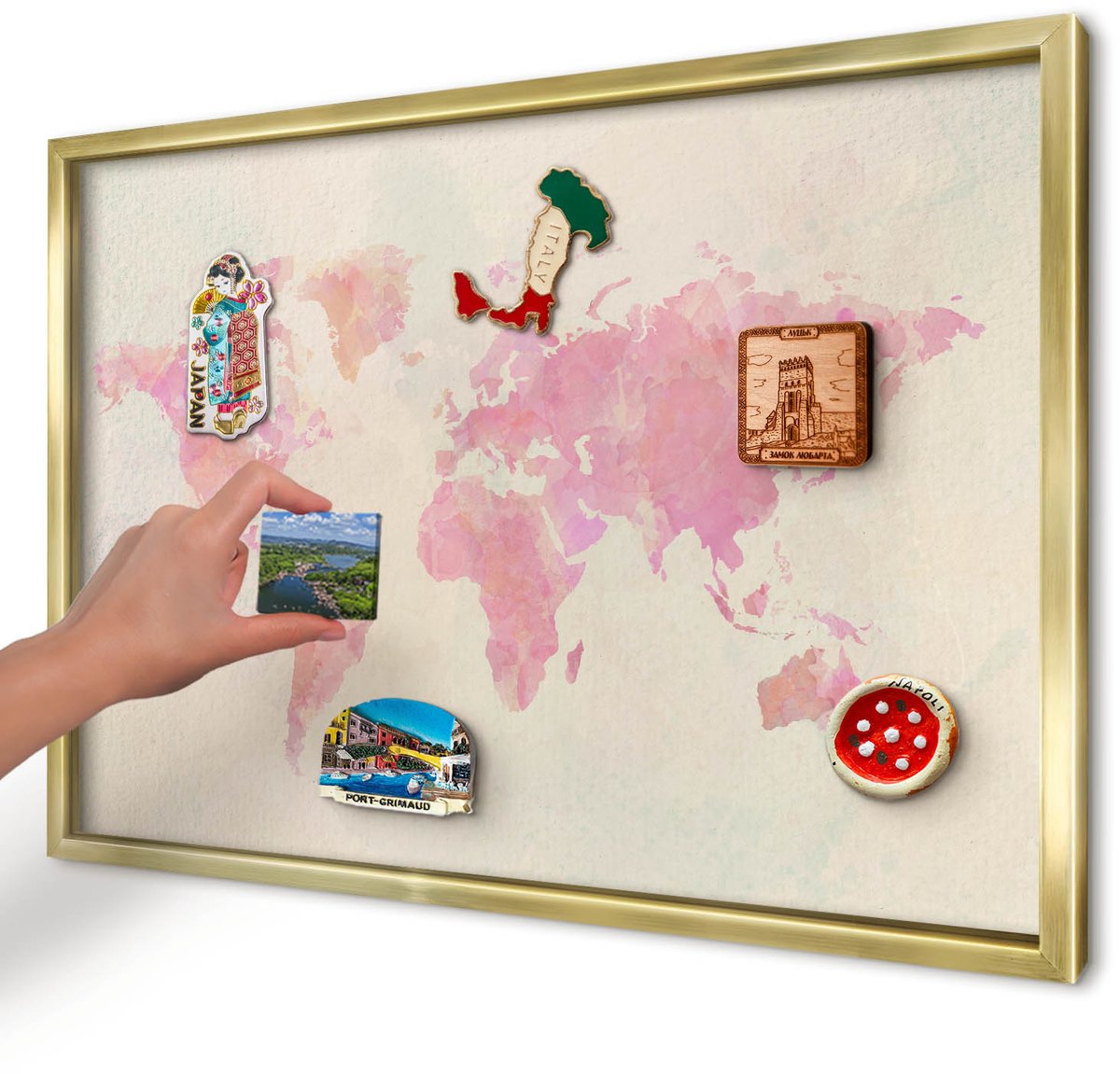 Artprintcave Roze Magneetbord mit Gouden Frame - 60x40 cm - Wereldkaart Bord Voor Magneten - Waterverf Magneetbord Voor Foto's - Kaarten