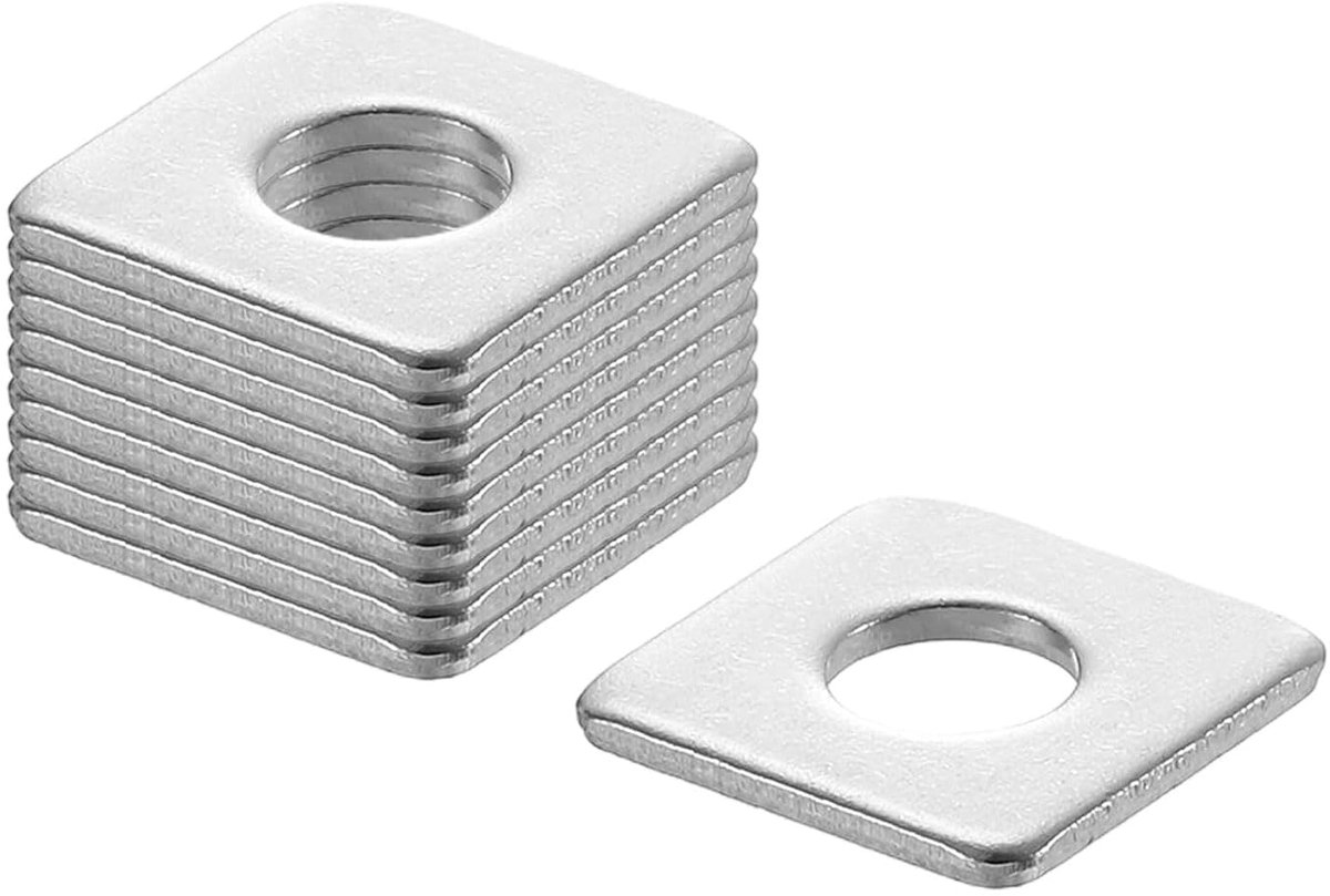 Vierkante sluitring M4 x 10 x 10 x 1 mm, 201 roestvrij stalen lagerplaat, platte afdichting, vierkante sluitringen met rond gat voor machinereparatie, buitenbouw