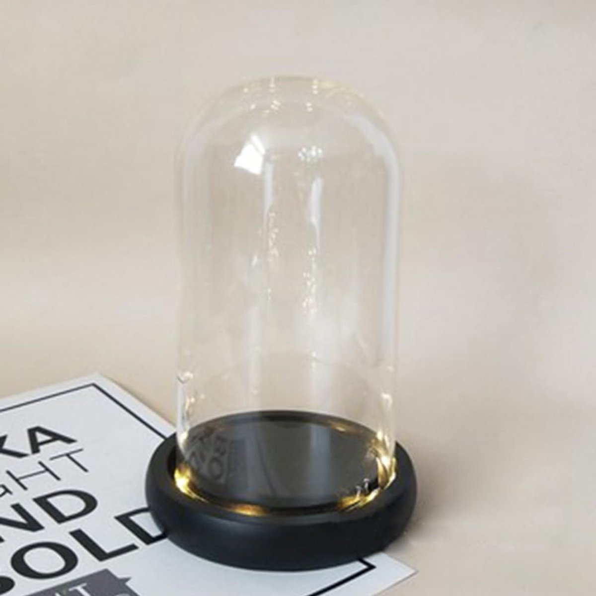 y 4 "D X 7.5" H Clear Glass Dome Cloche met zwarte LED-verlichting Base,Glazen Display Bell Jar Ornament