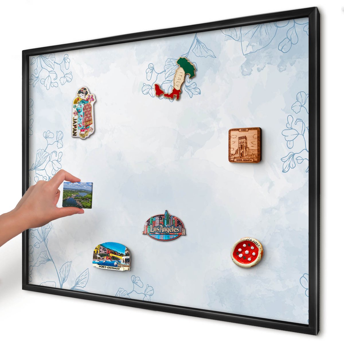 Artprintcave Wit Magneetbord mit Zwart Frame - 80x60 cm - Bloemrijke Elegantie Magnetische Organizer - Minimalist Bord Voor Magneten - Bloemen En Planten