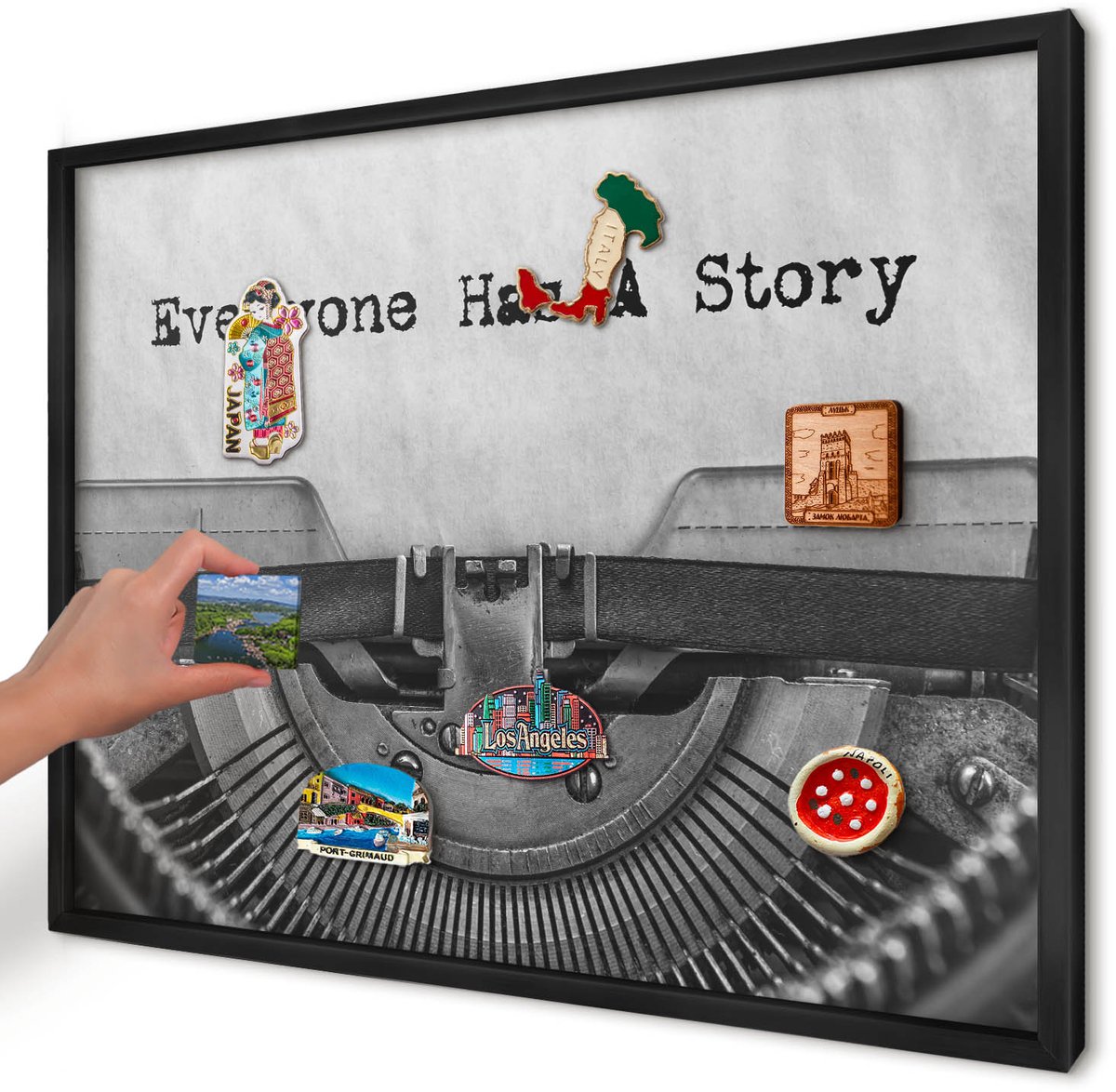 Artprintcave Zwart Magneetbord mit Zwart Frame - 70x50 cm - Vintage Machine Memobord Keuken - Vintage Magneetbord Voor Foto's - Deel