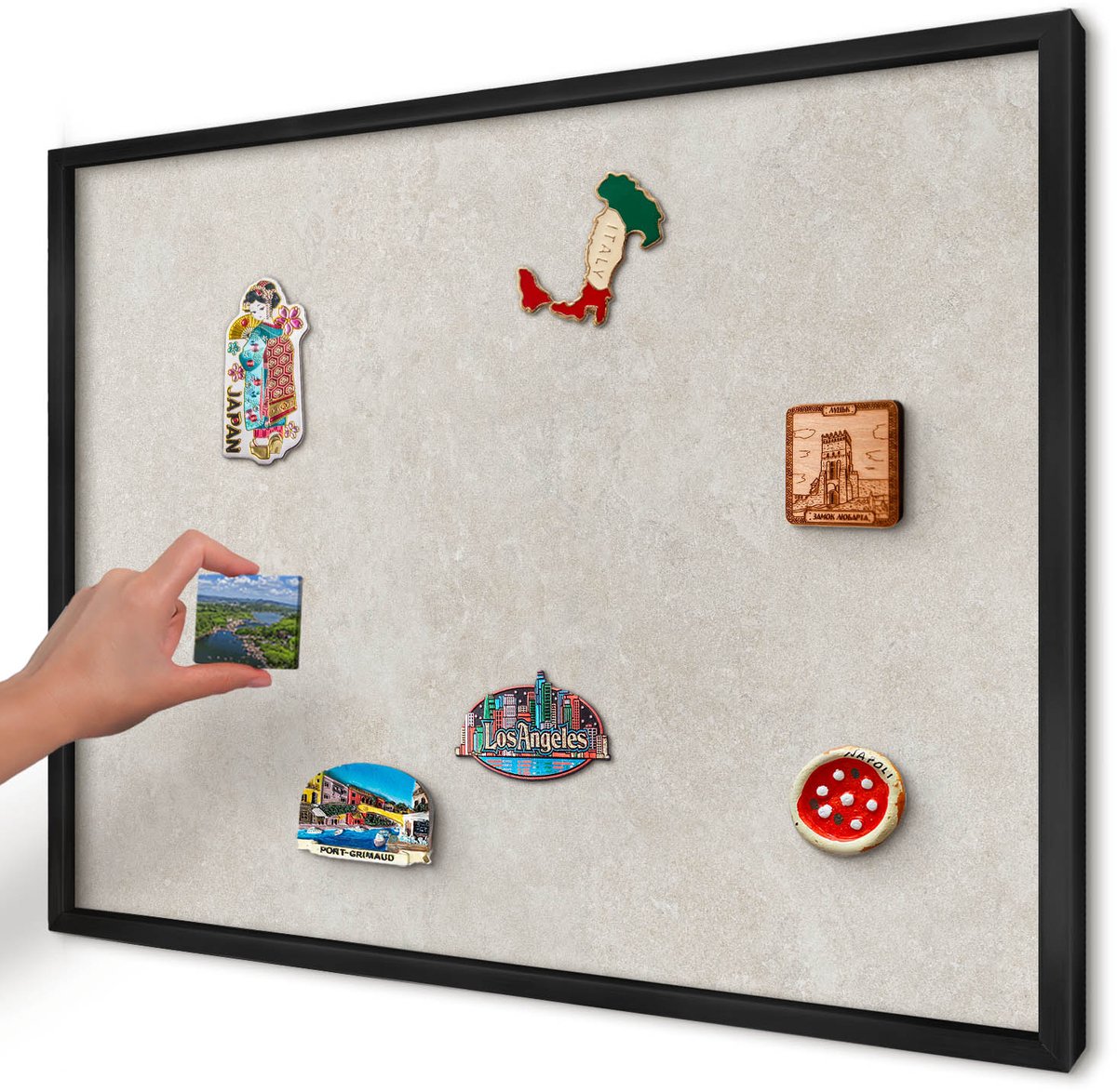 Artprintcave Beige Magneetbord mit Zwart Frame - 70x50 cm - Natuurlijke Elegantie Magneet Bord mit Frame - Modern Memobord Keuken - Texturen