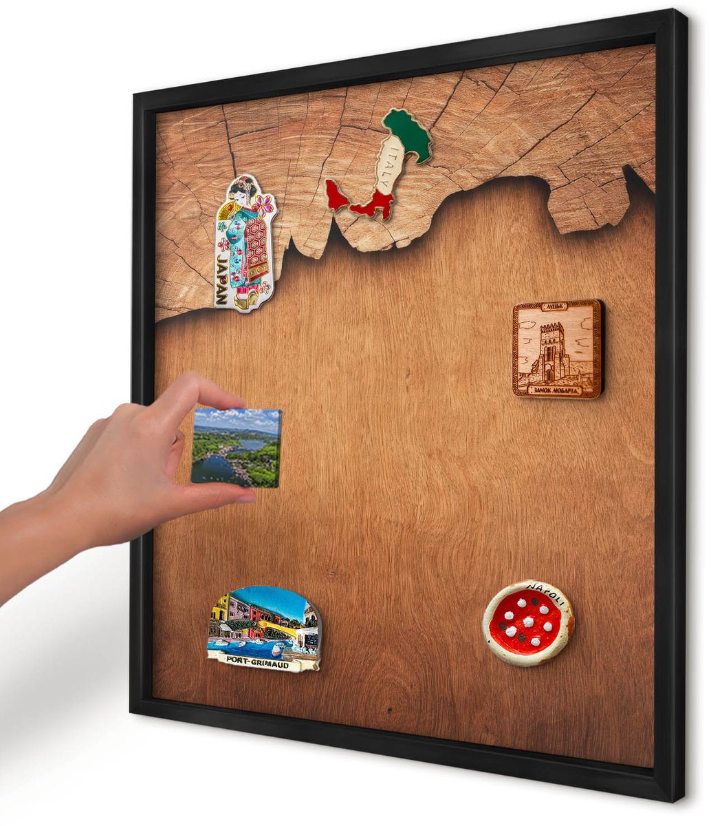 Artprintcave Bruin Magneetbord mit Zwart Frame - 50x50 cm - Houtstructuur Magneetbord Voor Foto's - Rustiek Bord Voor Magneten - Texturen
