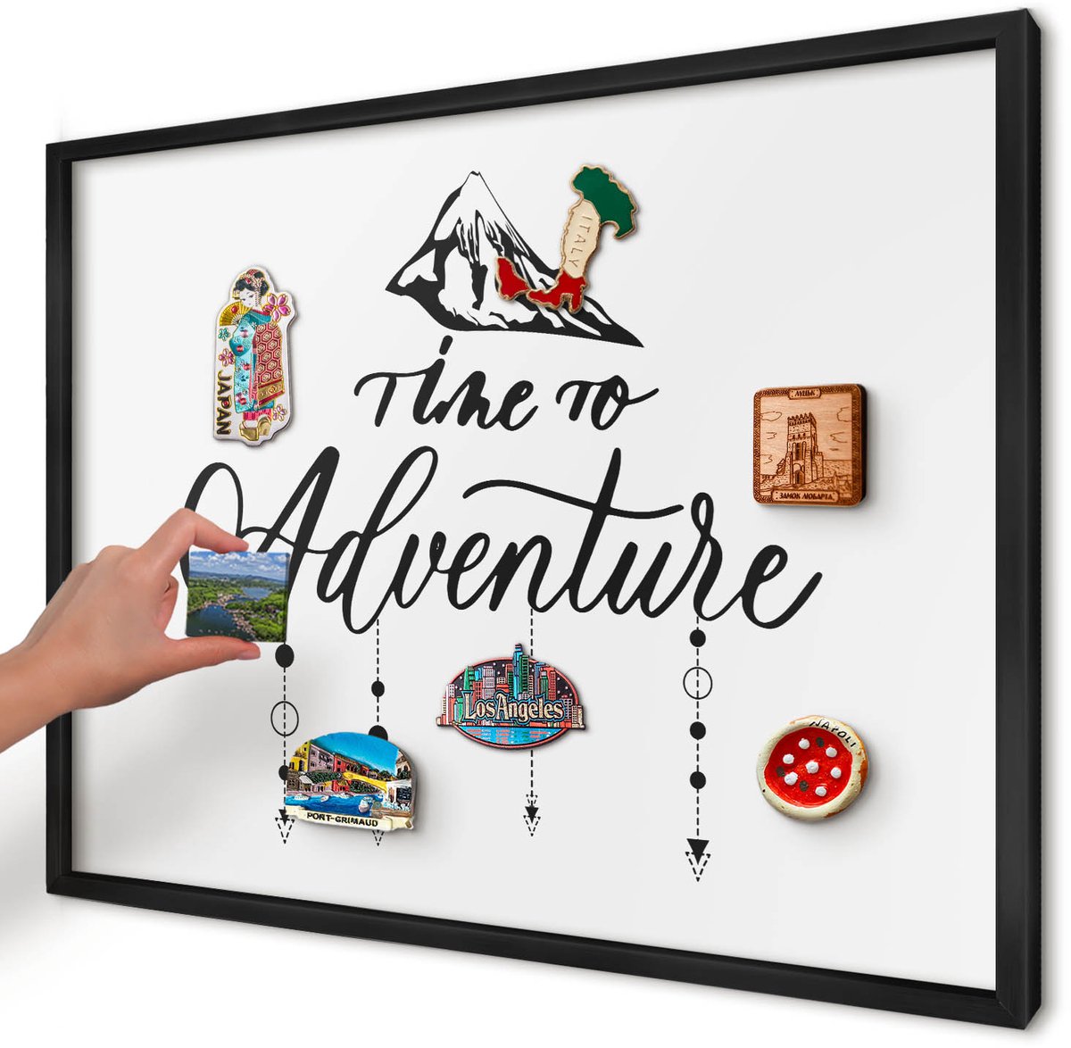 Artprintcave Wit Magneetbord mit Zwart Frame - 70x50 cm - Bergavontuur Magneetbord Voor Foto's - Modern Magneetbord Voor Keuken - Teksten