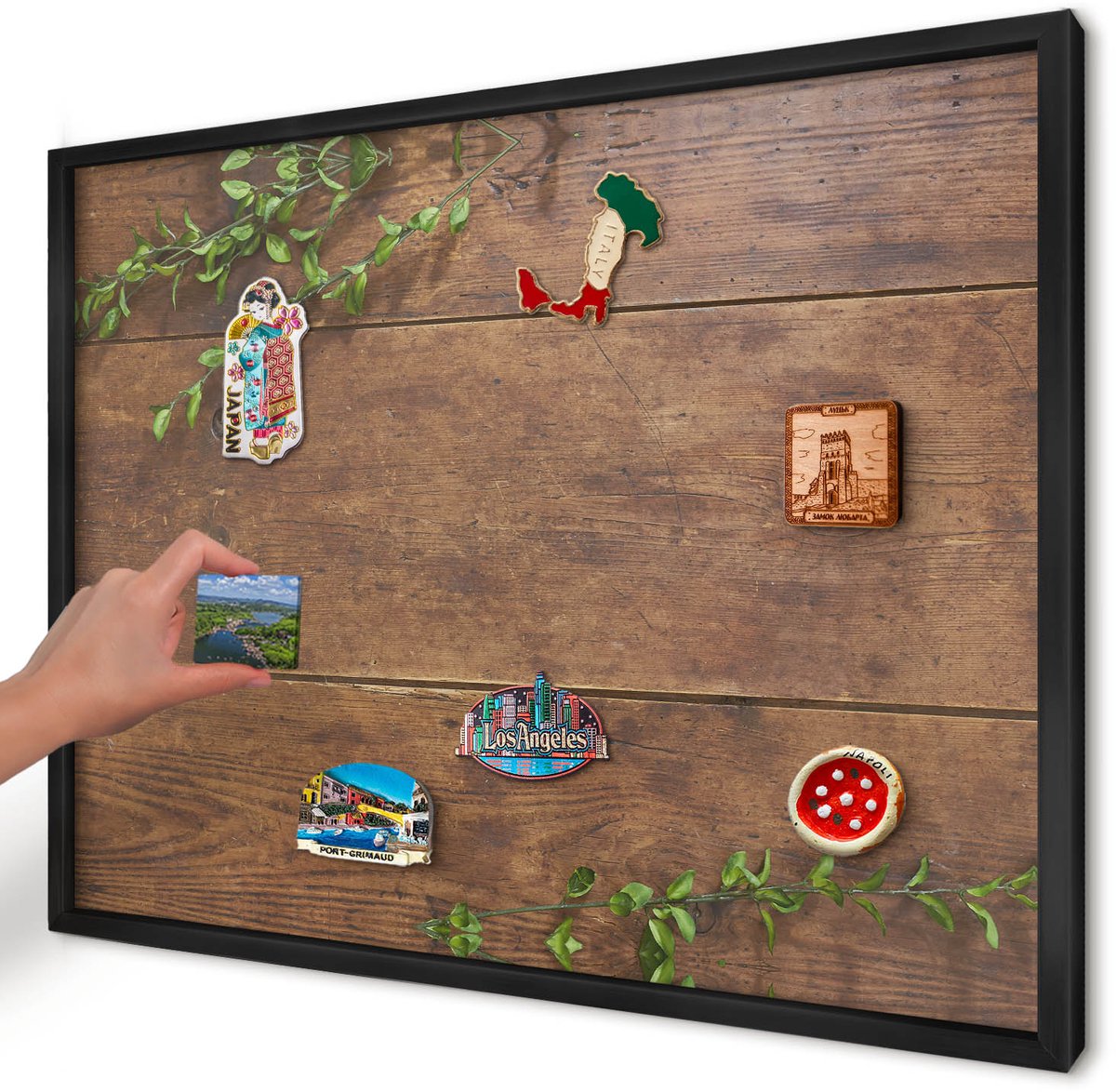 Artprintcave Bruin Magneetbord mit Zwart Frame - 70x50 cm - Hout Natuur Memobord Keuken - Rustiek Magnetisch Bord Voor Magneten - Natuur