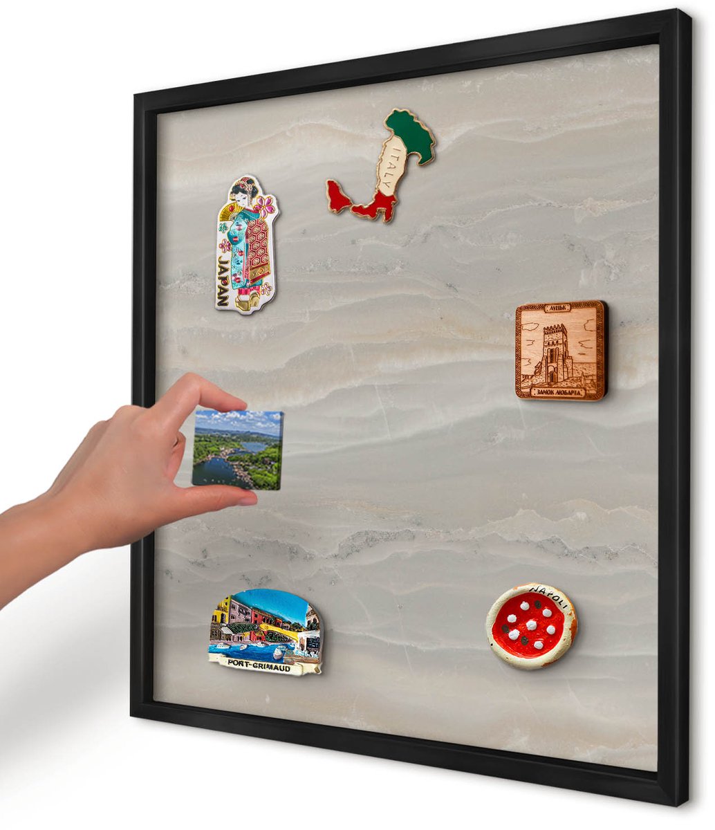 Artprintcave Grijs Magneetbord mit Zwart Frame - 50x50 cm - Marmertextuur Magnetische Organizer - Minimalist Magneetbord Voor Foto's - Texturen