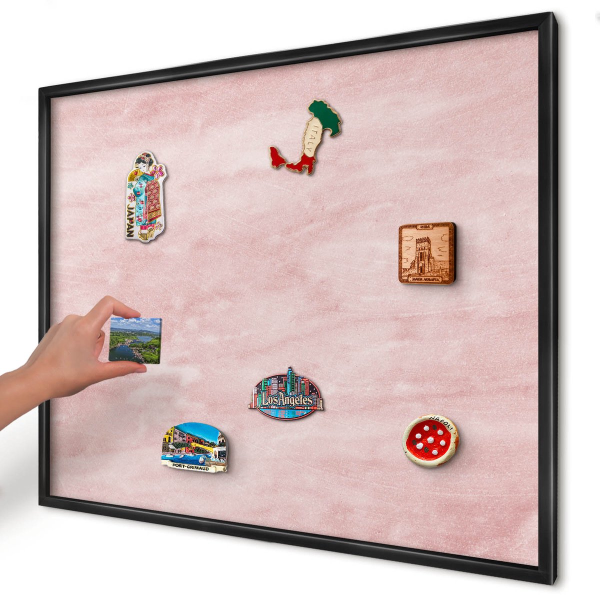 Artprintcave Roze Magneetbord mit Zwart Frame - 80x60 cm - Roze Textuur Magneetbord Voor Keuken - Minimalist Magnetische Organizer - Achtergronden En Patronen