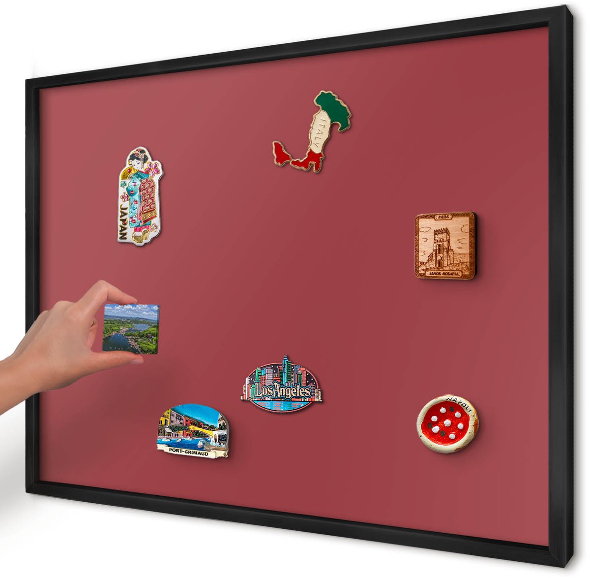 Artprintcave Bordeaux Magneetbord mit Zwart Frame - 70x50 cm - Bordeauxrode Kleur Magneetbord Voor Keuken - Minimalist Magnetisch Bord - Achtergronden En Patronen
