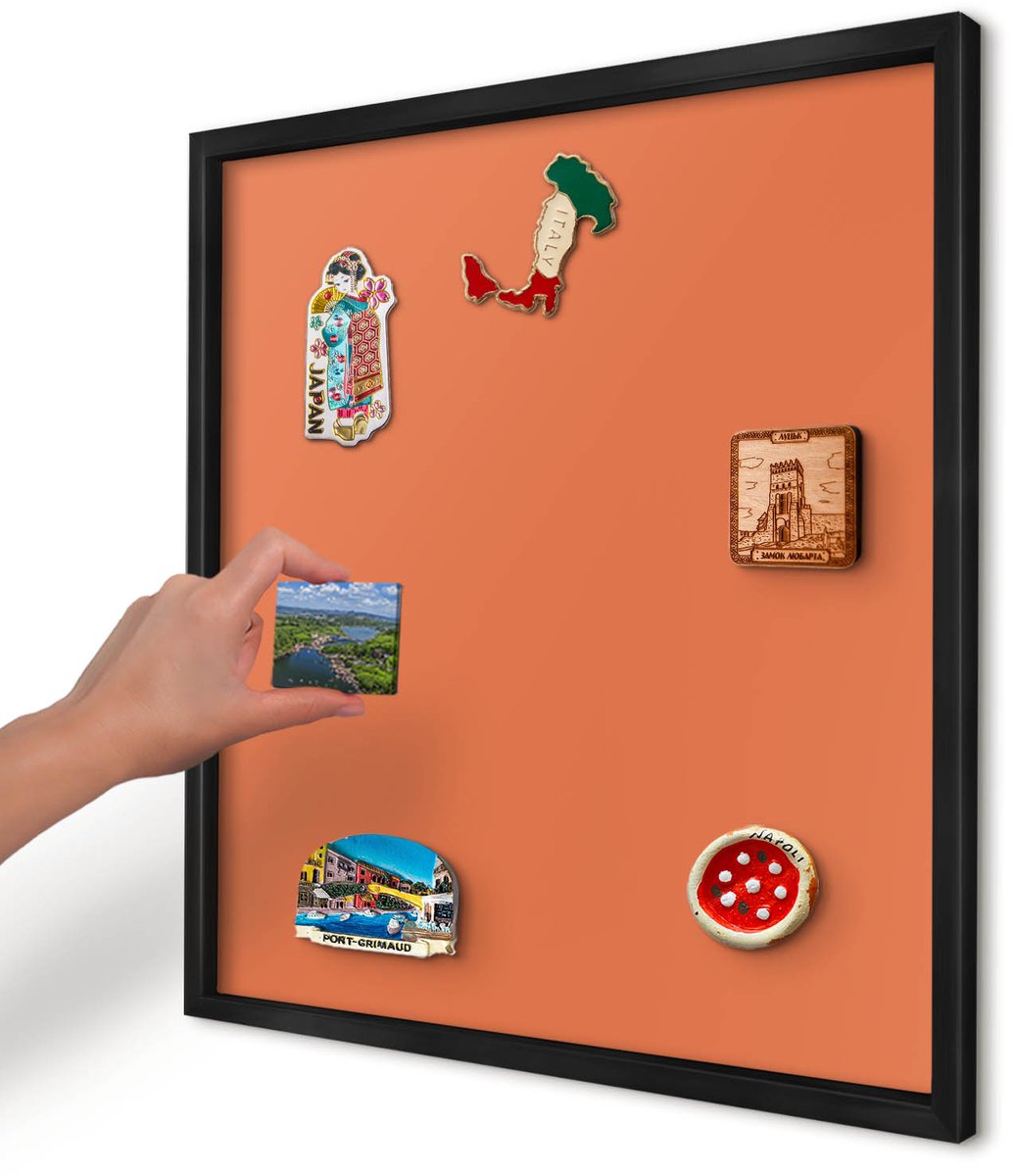 Artprintcave Oranje Magneetbord mit Zwart Frame - 50x50 cm - Sterk Oranje Wandbord Magnetisch - Minimalist Memobord Keuken - Achtergronden En Patronen