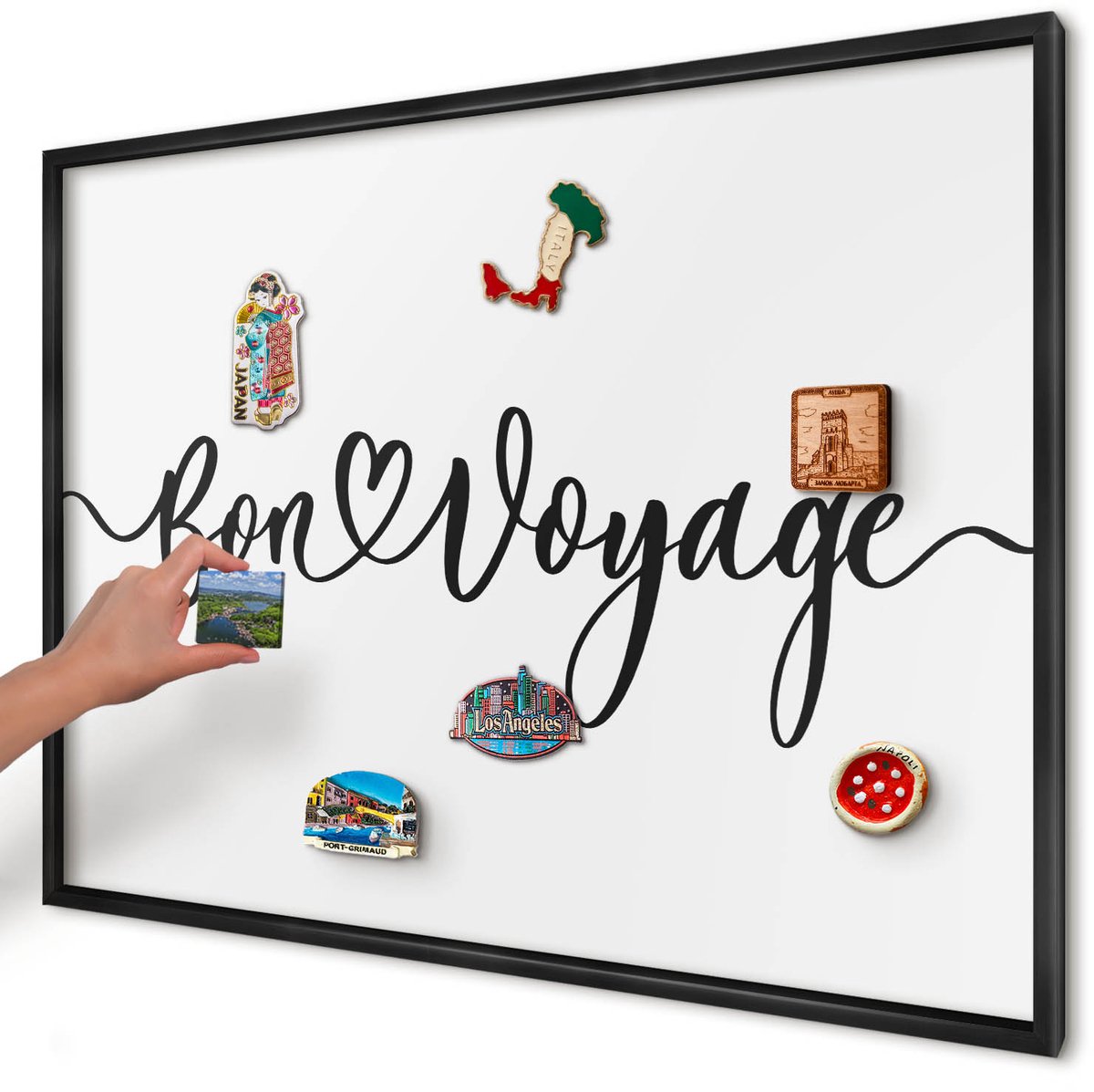Artprintcave Zwart Magneetbord mit Zwart Frame - 100x70 cm - Goede Reis Magnetisch Bord Voor Magneten - Typografisch Magneet Bord mit Frame - Teksten