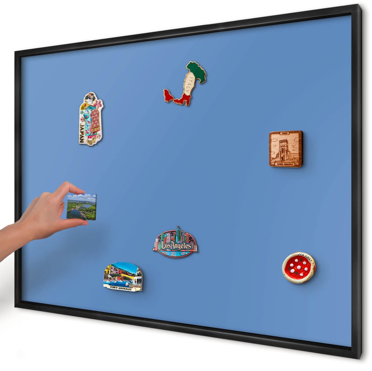 Artprintcave Blauw Magneetbord mit Zwart Frame - 100x70 cm - Blauwe Kleur Magneetbord Voor Keuken - Minimalist Magnetisch Bord Voor Magneten - Achtergronden En Patronen