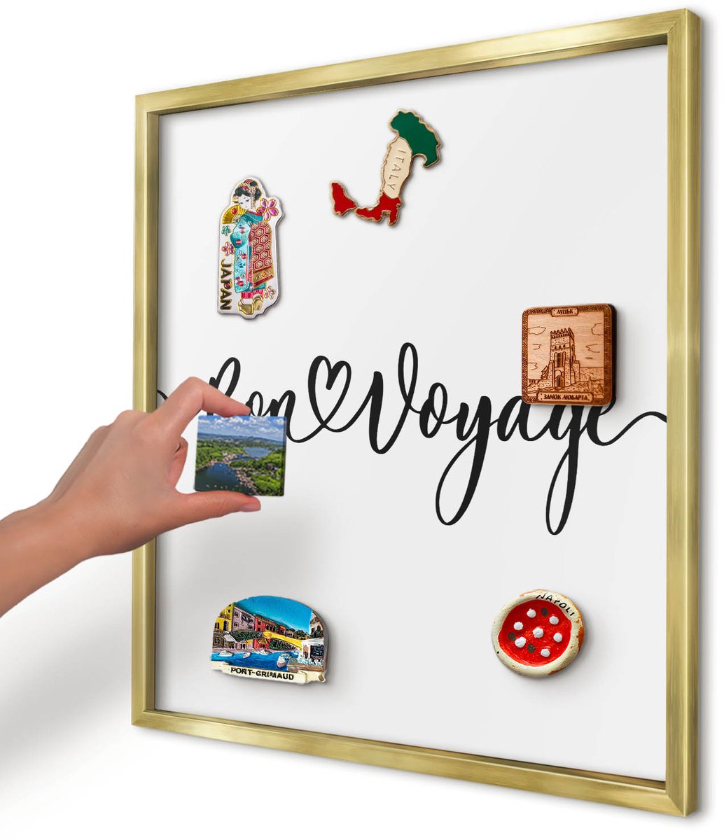 Artprintcave Zwart Magneetbord mit Gouden Frame - 50x50 cm - Goede Reis Magneetbord Voor Foto's - Typografisch Notitiebord - Teksten