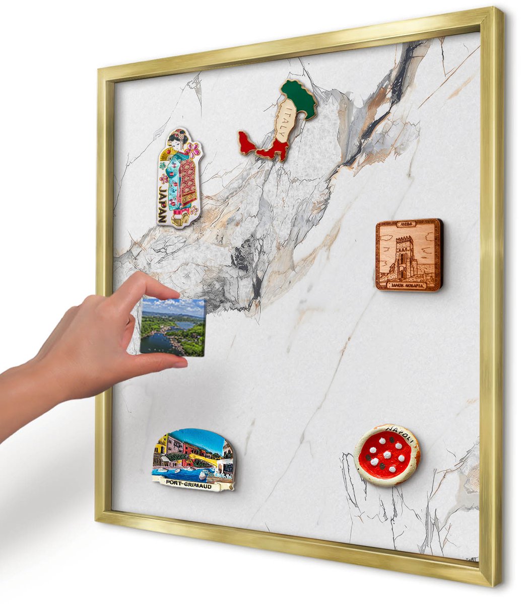 Artprintcave Wit Magneetbord mit Gouden Frame - 50x50 cm - Marmereffect Magnetische Organizer - Minimalist Memobord Keuken - Texturen