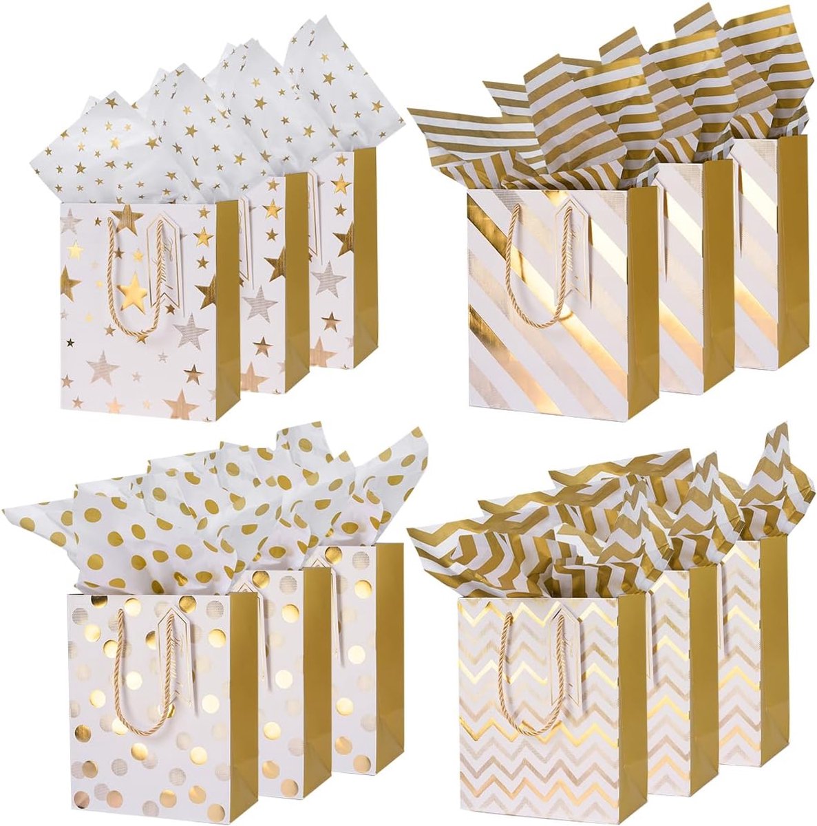 cadeauzakken met vloeipapier: middelgrote cadeauzak met goudkleurig