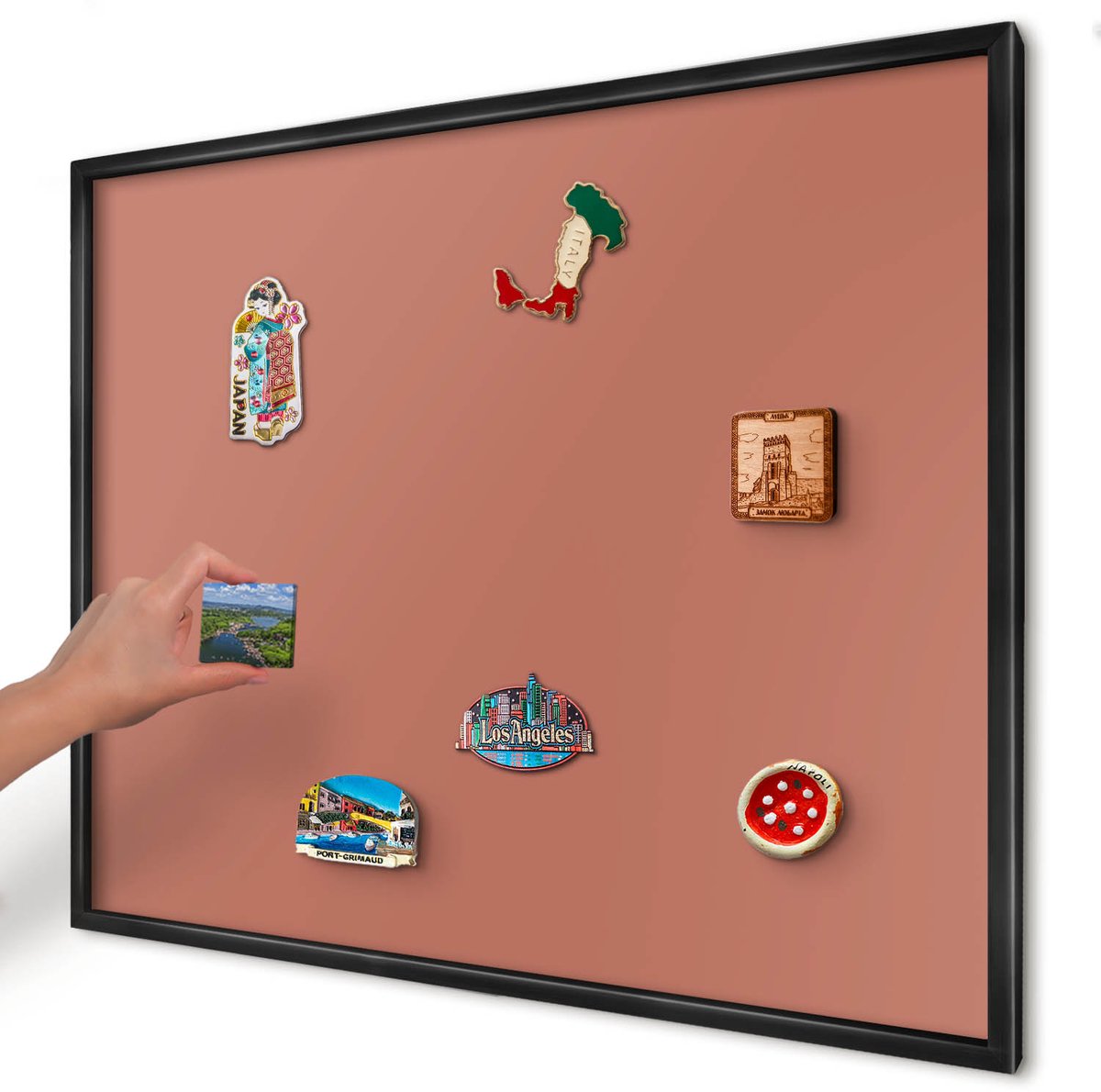 Artprintcave Oranje Magneetbord mit Zwart Frame - 80x60 cm - Baksteenkleur Bord Voor Magneten - Minimalist Memobord Keuken - Achtergronden En Patronen