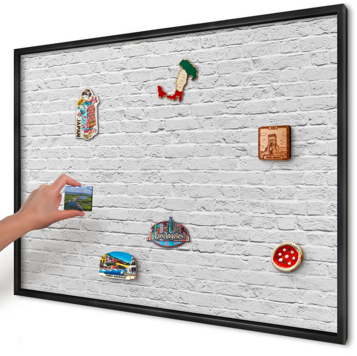 Artprintcave Wit Magneetbord mit Zwart Frame - 100x70 cm - Bakstenen Muur Magnetische Organizer - Minimalist Magneetbord Voor Foto's - Texturen