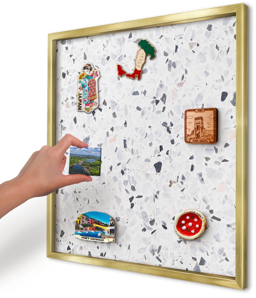 Artprintcave Wit Magneetbord mit Gouden Frame - 50x50 cm - Terrazzo-Stijl Magneetbord Voor Keuken - Minimalist Magneet Bord mit Frame - Texturen