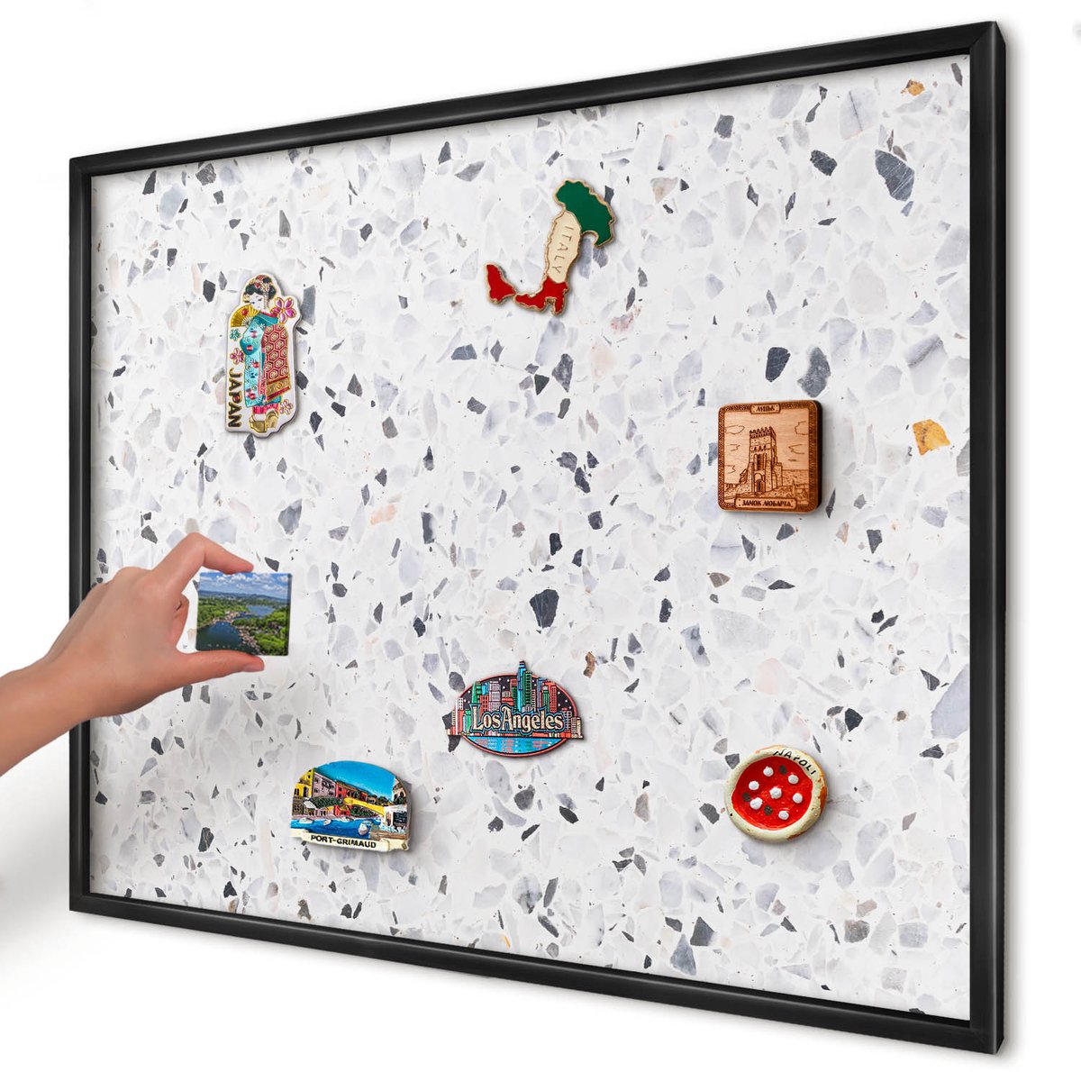Artprintcave Wit Magneetbord mit Zwart Frame - 80x60 cm - Terrazzo-Stijl Bord Voor Magneten - Minimalist Memobord Keuken - Texturen