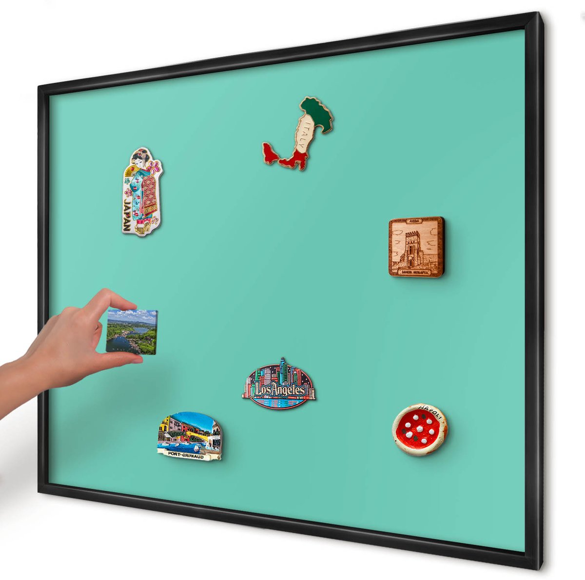 Artprintcave Turkoois Magneetbord mit Zwart Frame - 80x60 cm - Sterke Munt Magnetische Organizer - Minimalist Bord Voor Magneten - Achtergronden En Patronen