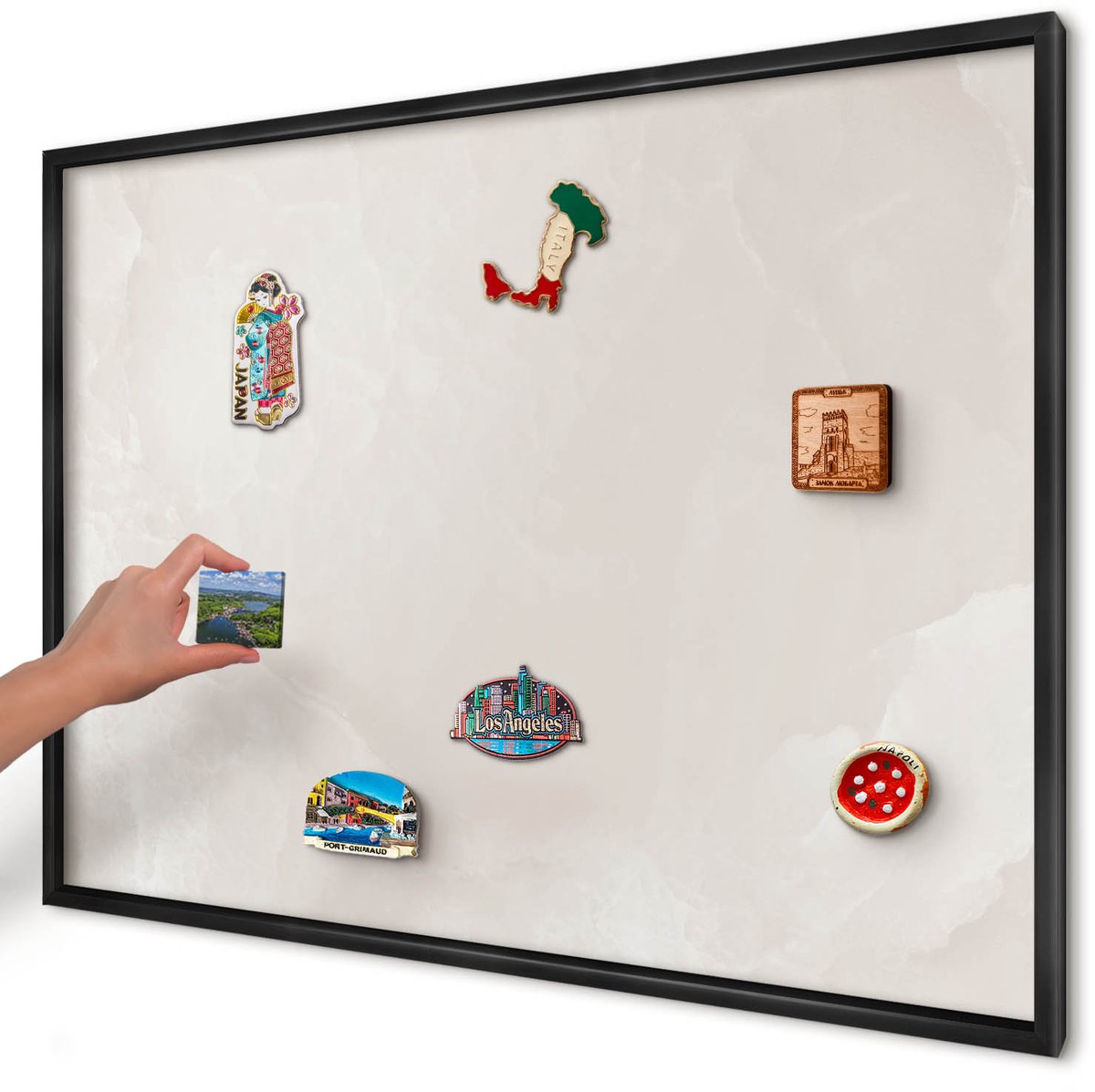 Artprintcave Beige Magneetbord mit Zwart Frame - 100x70 cm - Romige Textuur Wandbord Magnetisch - Minimalist Magneet Bord mit Frame - Texturen