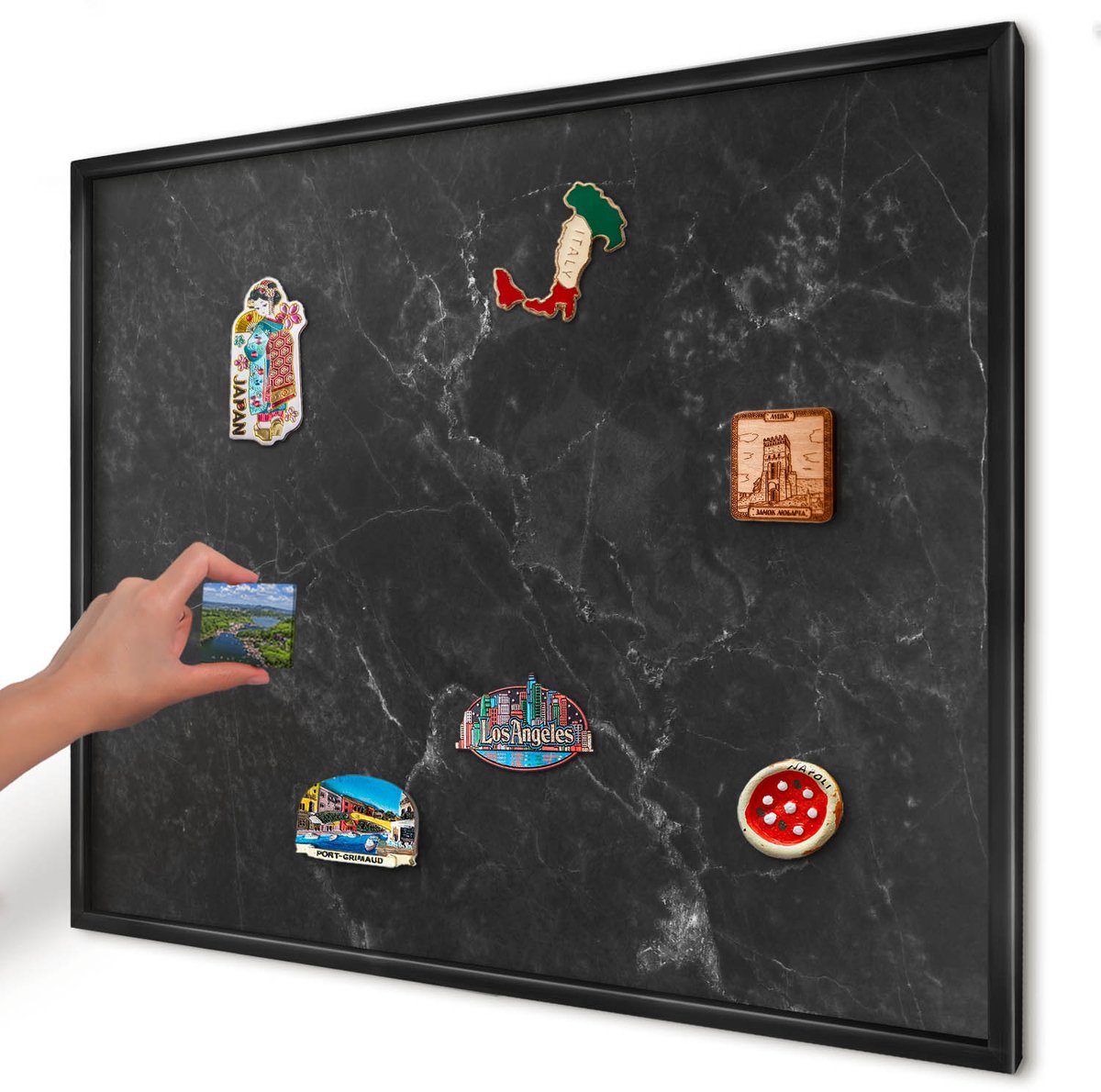 Artprintcave Zwart Magneetbord mit Zwart Frame - 80x60 cm - Zwart Marmer Wandbord Magnetisch - Minimalist Magnetische Organizer - Texturen