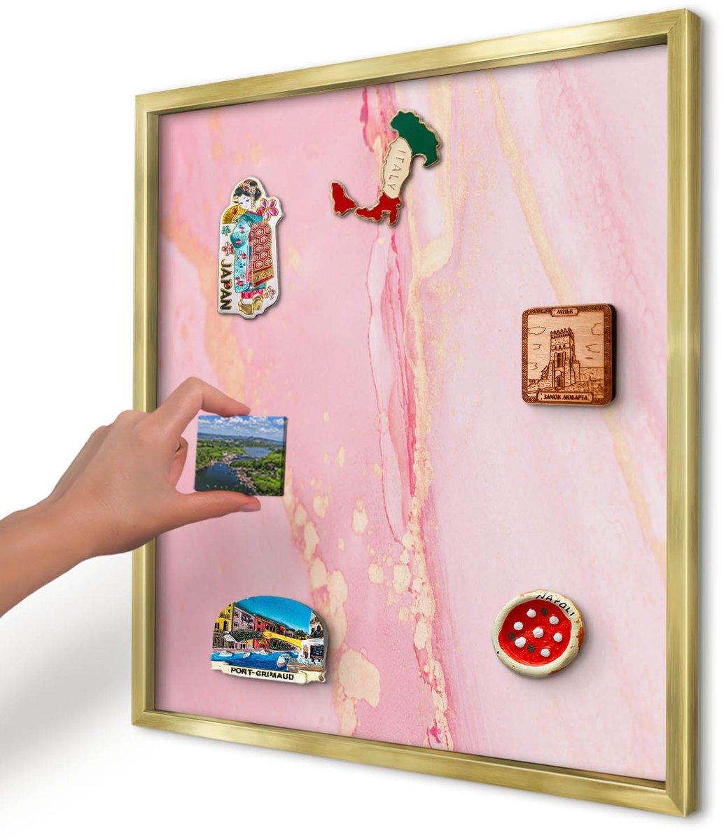 Artprintcave Roze Magneetbord mit Gouden Frame - 50x50 cm - Roze Elegantie Magneetbord Voor Foto's - Abstract Magnetisch Bord Voor Magneten - Abstractie