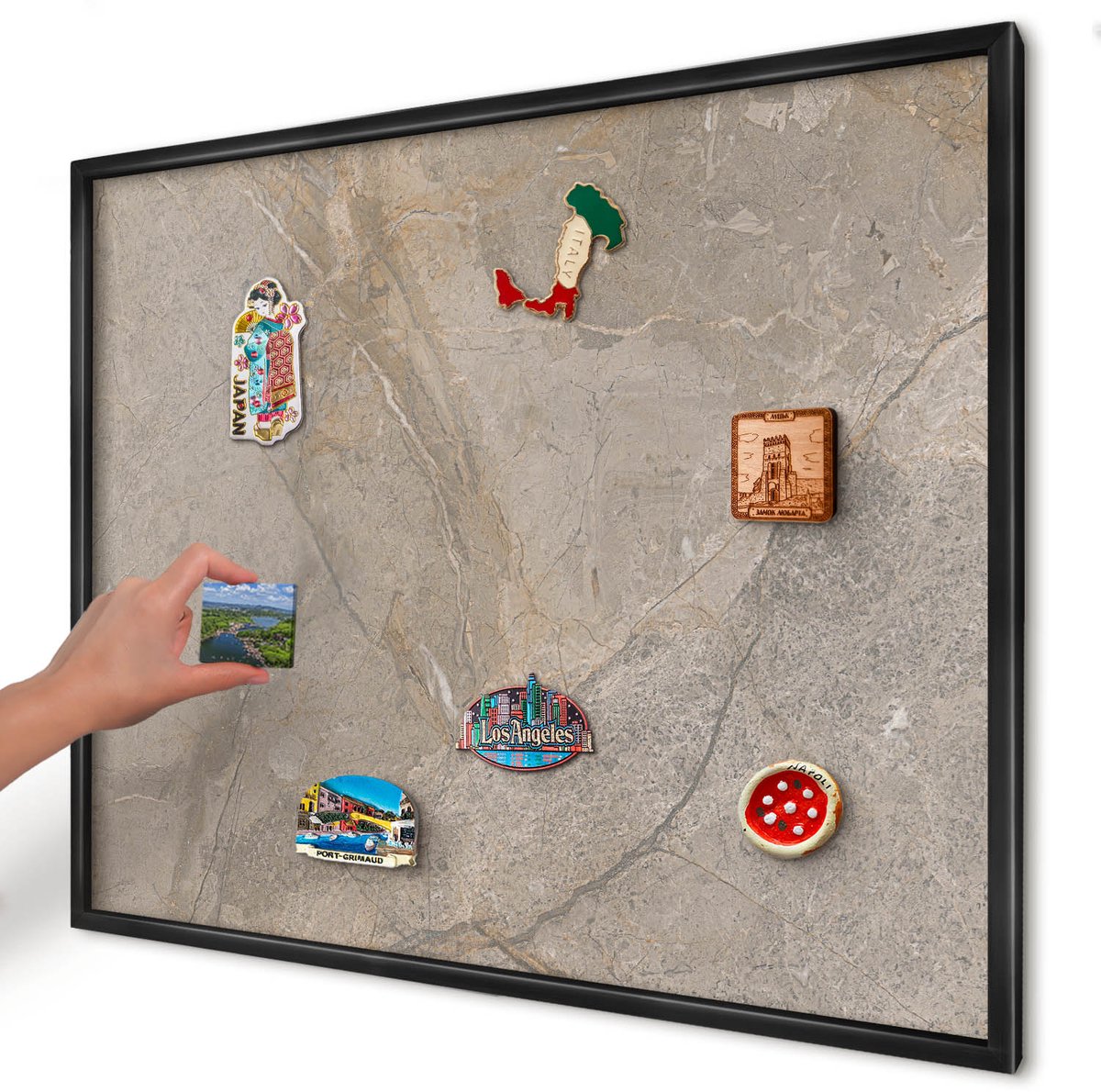 Artprintcave Grijs Magneetbord mit Zwart Frame - 80x60 cm - Beige Steen Magnetische Organizer - Modern Magneetbord Voor Keuken - Texturen