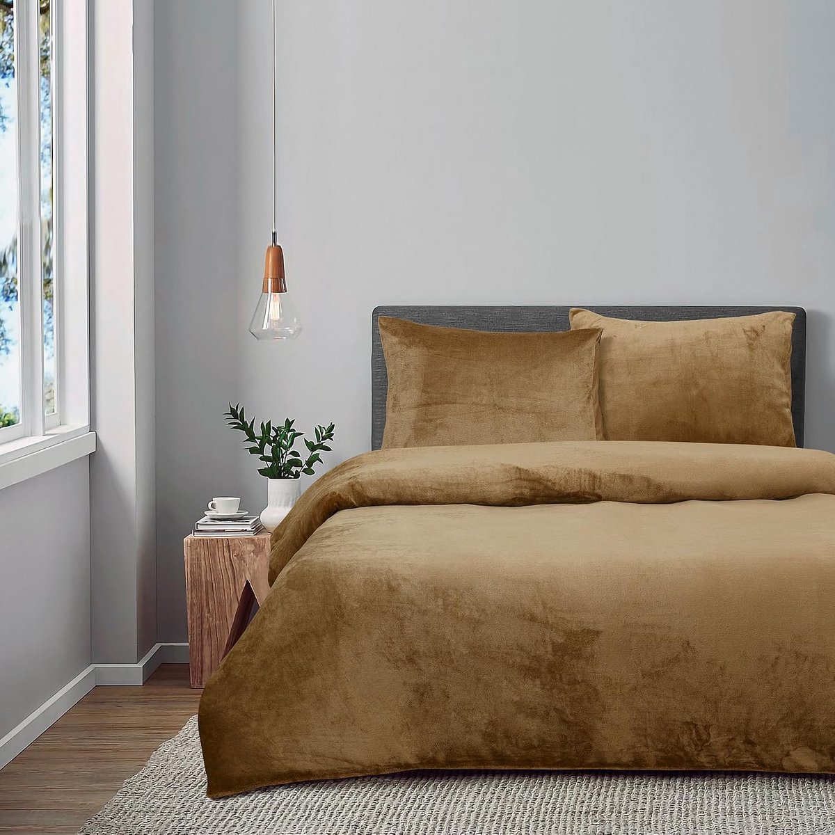 SnelShoppen - Duvet Cover Flannel Fleece - Double 200x220 cm - 2 Kussenslopen - Zacht & Huidvriendelijk - Beige Goud - Perfect voor Slaapkamer