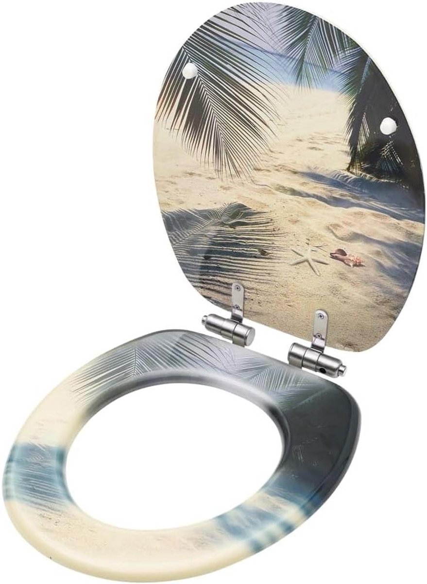 Toiletbril MDF - WC Deksel - Badkamer Vernieuwen - Soft Close Functie - 425 x 358 cm - Beach Design