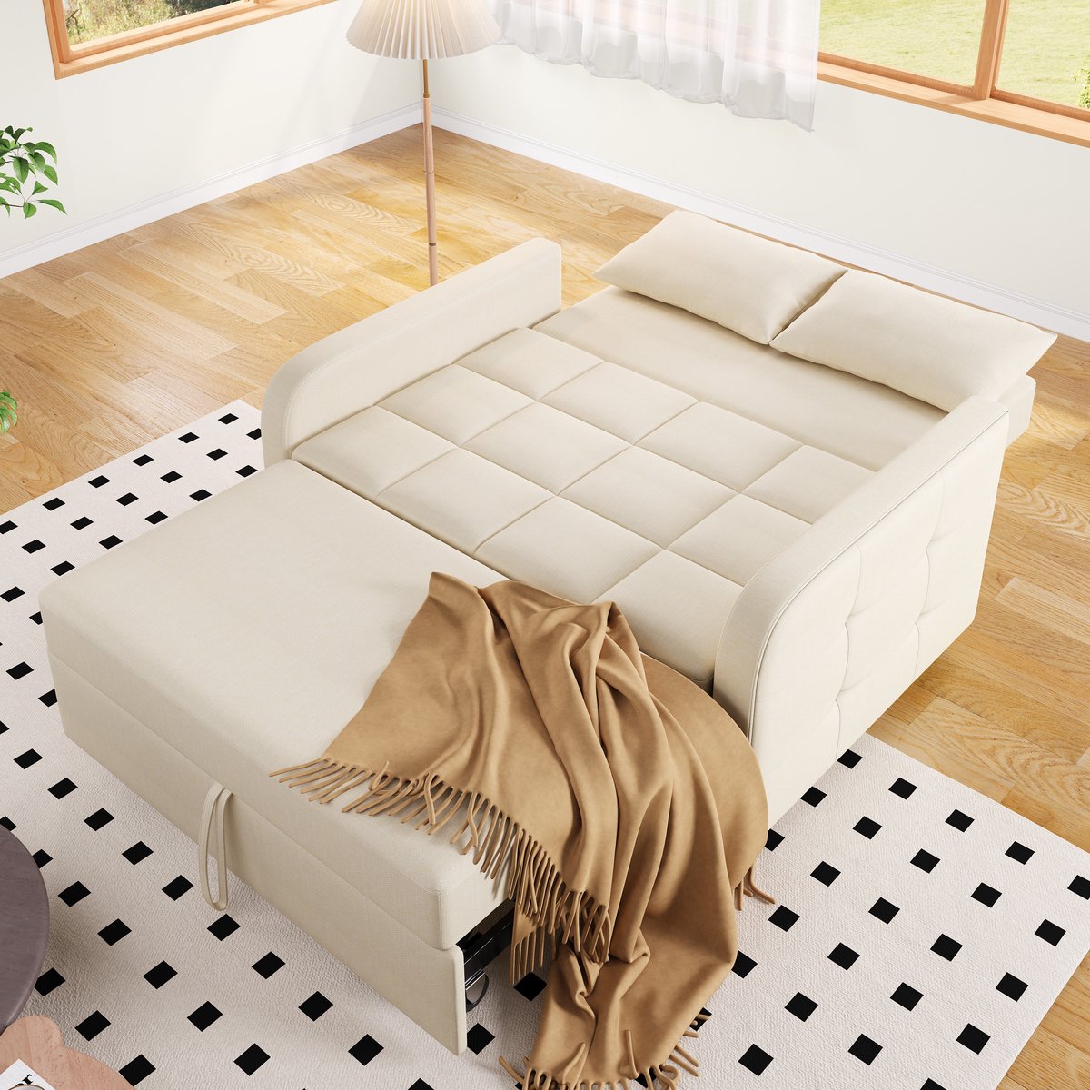 Multifunctionele opvouwbare slaapbank - verstelbare rugleuningbank - voor kleine appartementen en studentenkamers - beige
