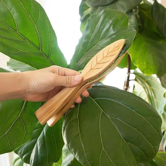 Houten bladreinigingstang, dubbelzijdige bladglansdoekjes voor kamerplanten, herbruikbare plantenverzorgingsdoek met ergonomisch handvat voor zachte stofverwijdering en huishoudelijke van Houten — afbeelding 2