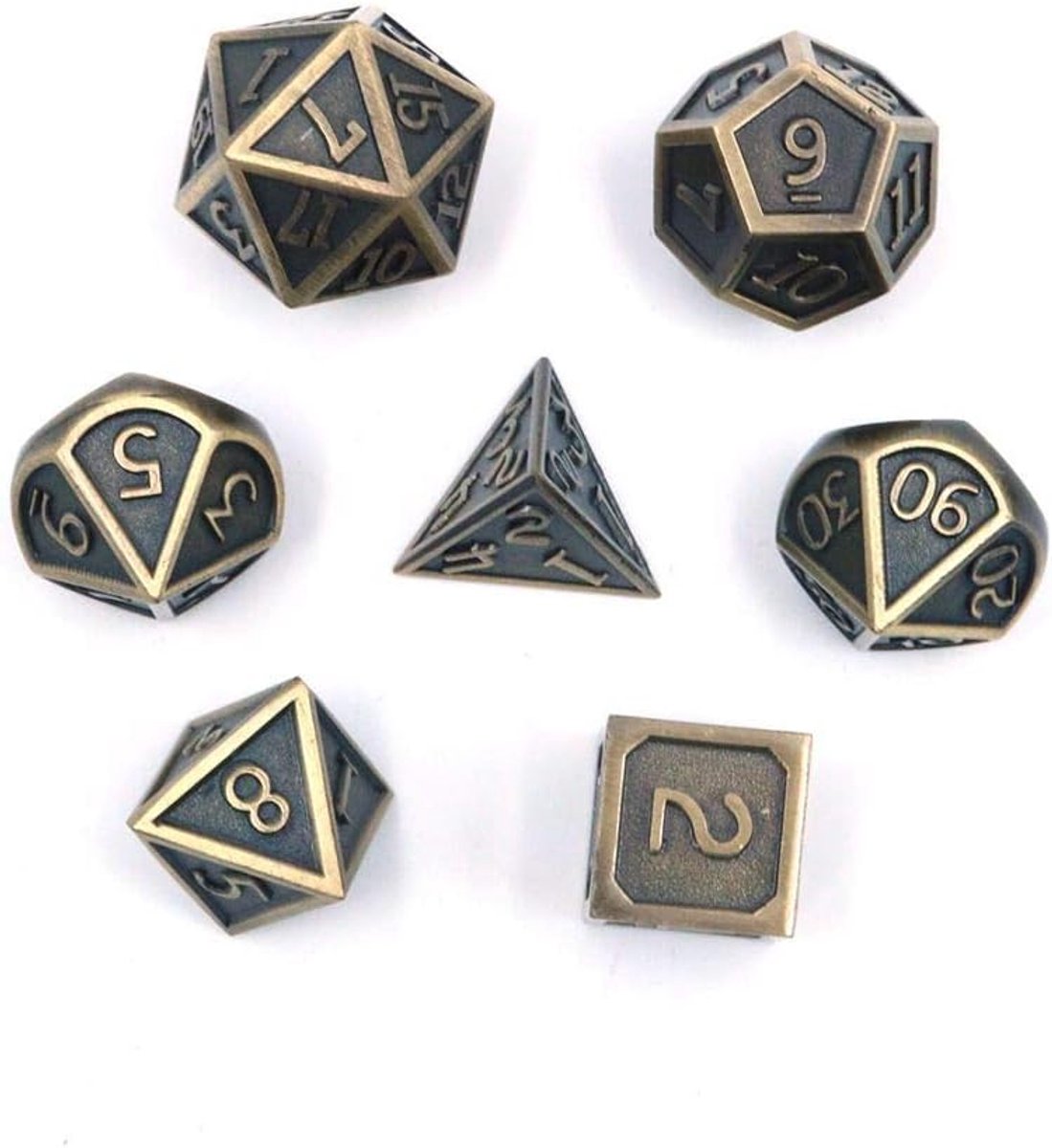 SnelShoppen - 7-delige Metalen Dobbelstenen Set DND Spel Polyhedraal, Duurzaam Zinklegering met Emaille, Voor Rollenspel Dungeons en Dragons met Opber