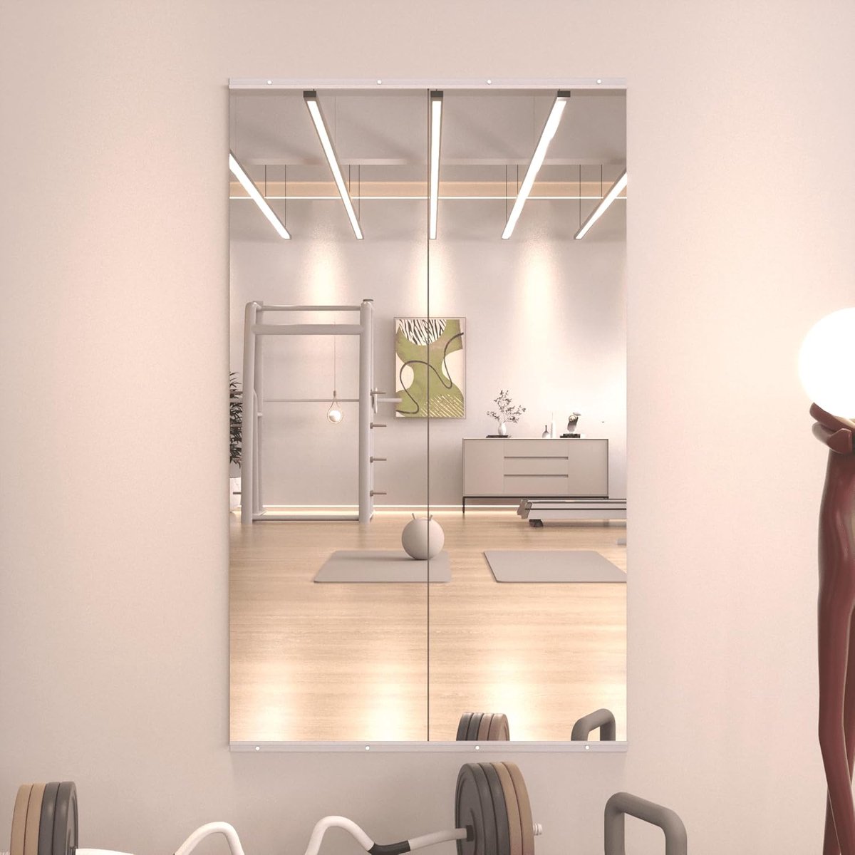 SnelShoppen - WEER Home Gym Spiegel, Grote Frameloze Volledige Lichaams Spiegels 140 x 42cm x 2 Stuks, Veilig Tempered Glas Wand Spiegel, Wandmontage